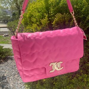Juicy Couture Pink Quilted Shoulder Bag - Hot Pink and Gold Y2K Crossbody Bag